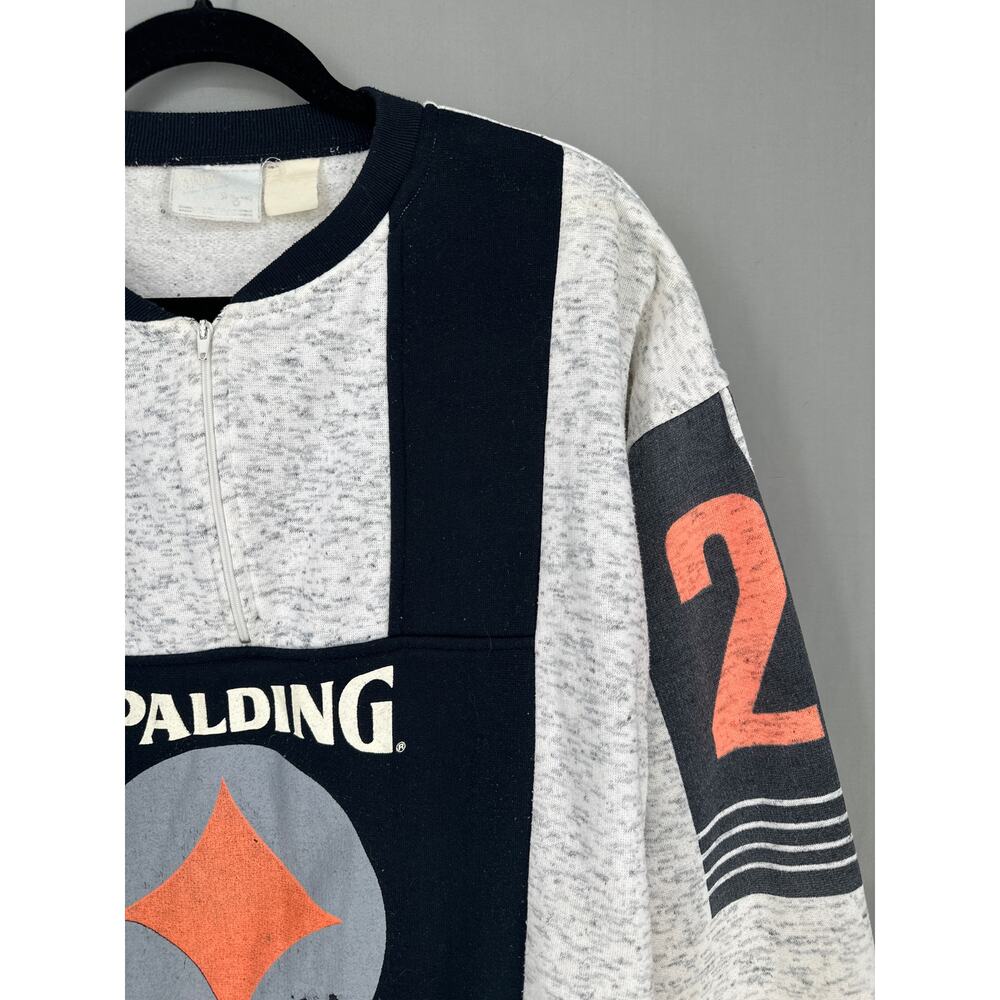 80s Vintage Spalding Sweatshirt Mens Large Gray Black Basketball Zip Rare - Picture 4 of 7